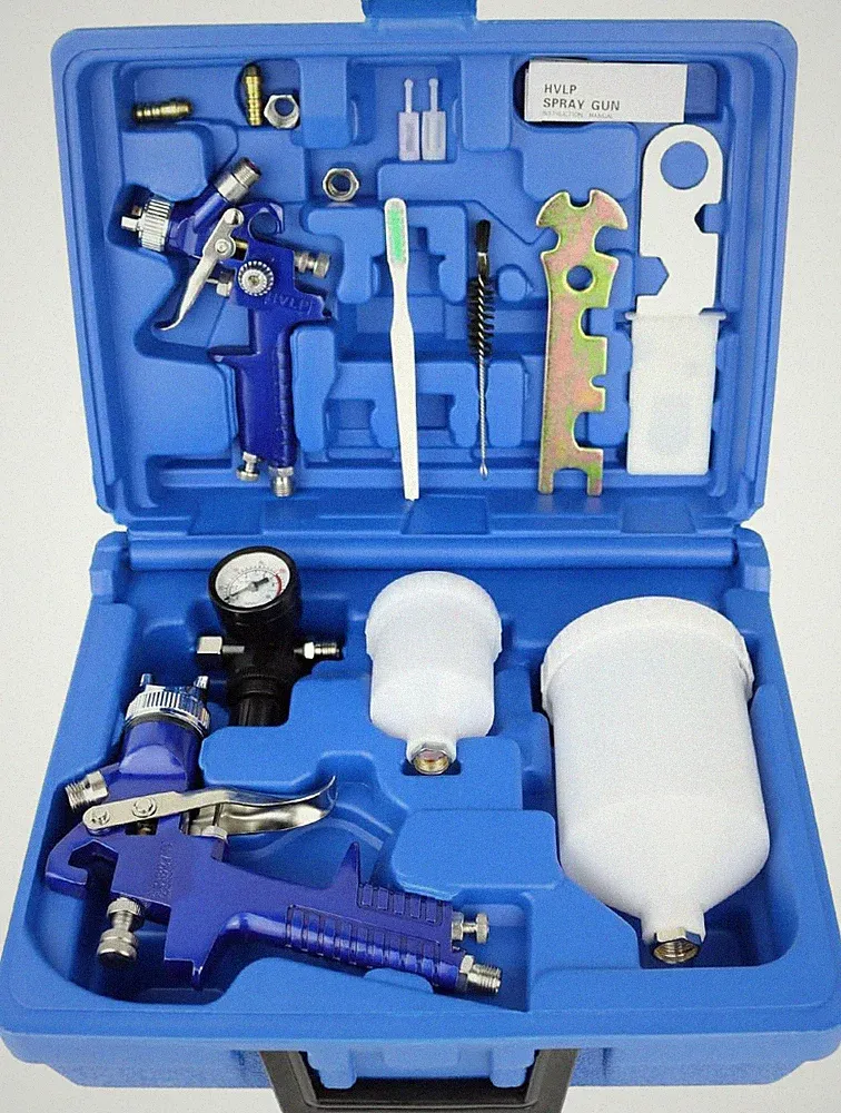 Air-powered spray gun set, dual-nozzle spray gun, pneumatic nozzle spray gun