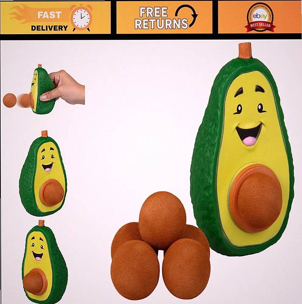 Avocado Ball Popper Toy - Air Powered Launcher with 4 Soft Foam Balls - Indoor/O