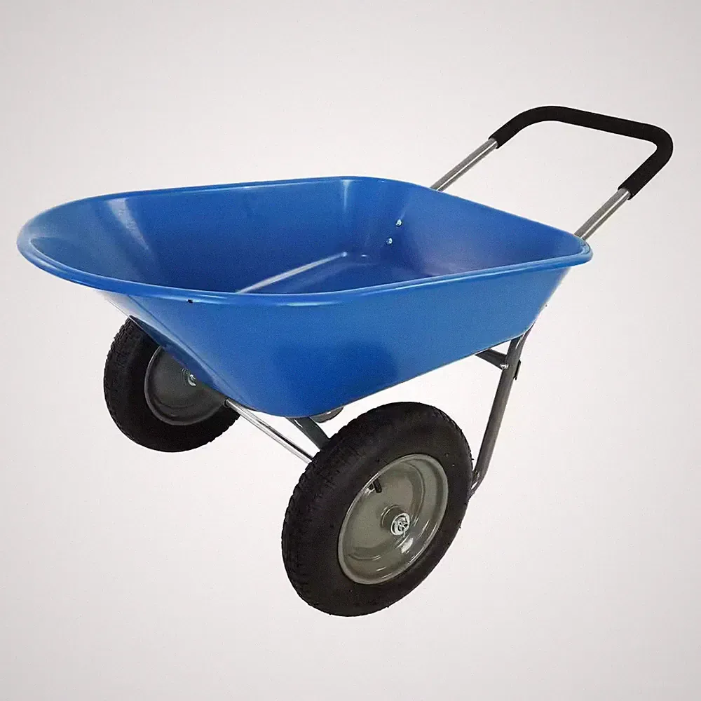 Blue 5 Cu. Ft. Steel Powered Wheelbarrow with 2 Pneumatic Wheels and Metal Handl