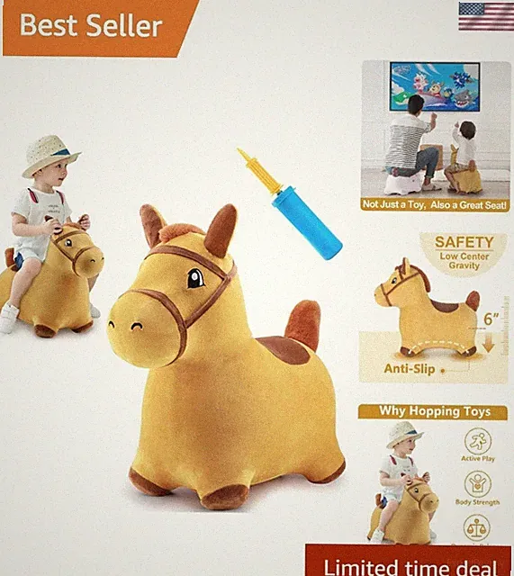 Bright Yellow Plush Hopping Horse - Safe Inflatable Toy for Toddlers 18M-4Y