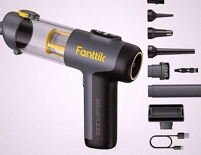 Fanttik Slim V9 Mix Car Vacuum, 4 in 1 Handheld Air Duster, 12000PA Suction Powe