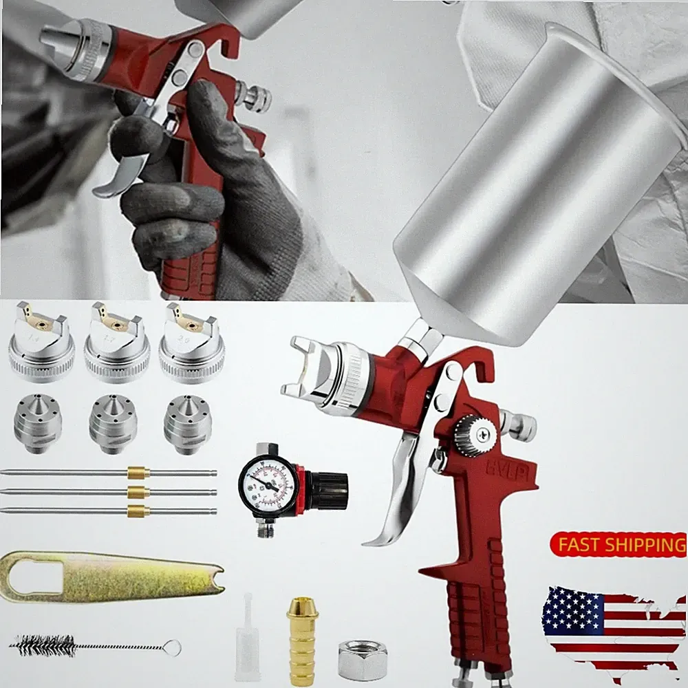 HVLP Air Paint Spray Gun Kits 1.4/1.7/2.0MM Gravity Feed Car Auto Primer Nozzles
