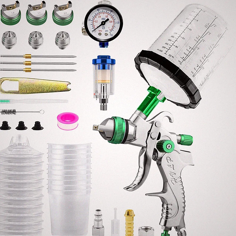 HVLP Air Paint Spray Gun Kit for Automotive Car Auto Primer 1.4/1.7/2.0MM Nozzle