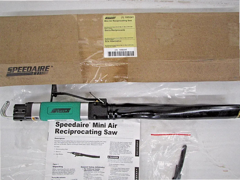 New. SPEEDAIRE 10D241 Reciprocating Air Saw, 7500 Max. SPM, Industrial