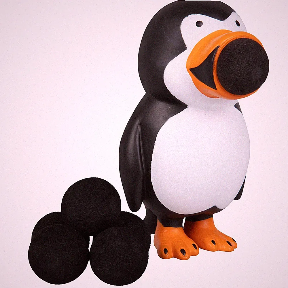 Penguin Ball Popper Toy - Air Powered Launcher with 4 Soft Foam Balls - Fun Indo