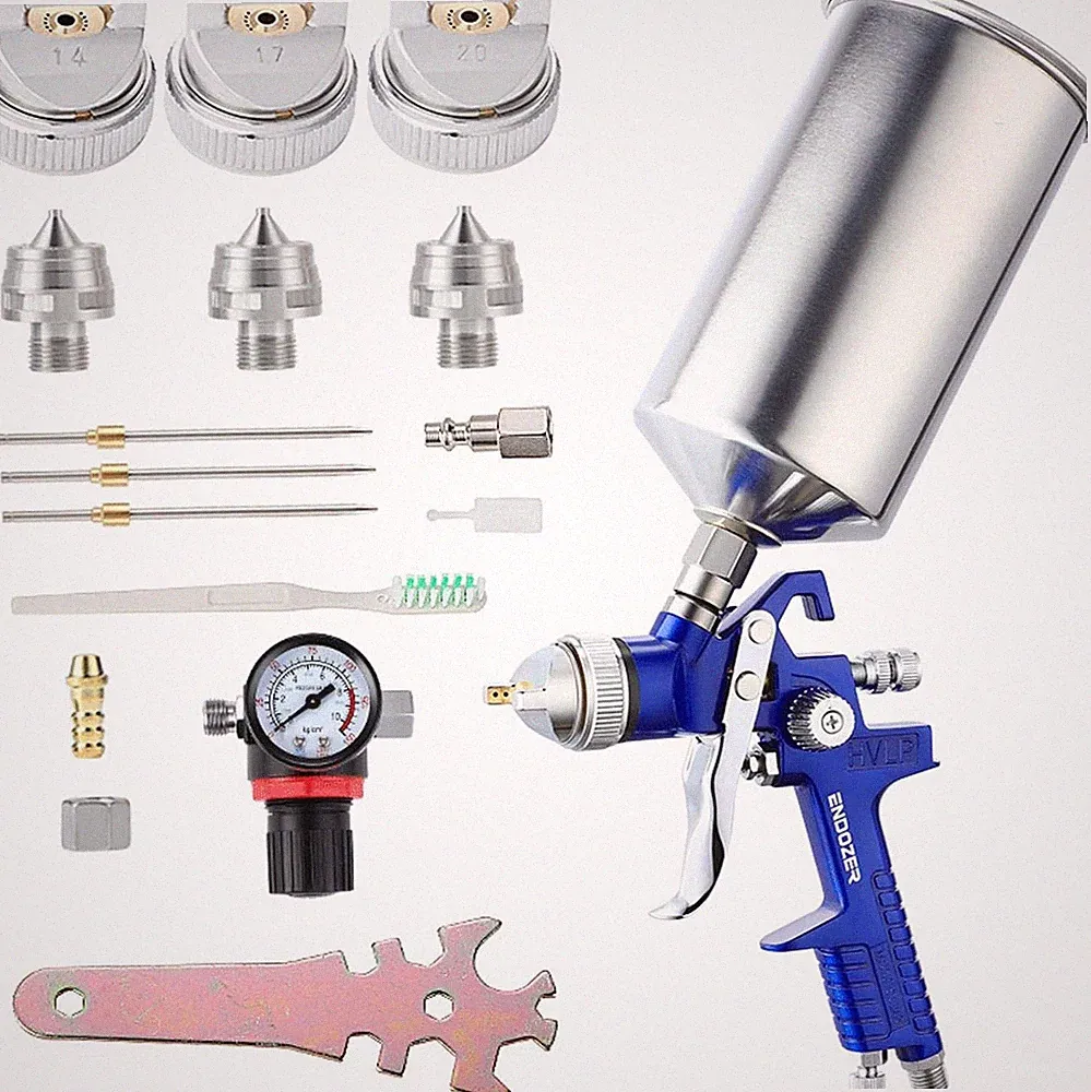 Professional HVLP Gravity Feed Air Spray Gun Set with 1.4 1.7 2.0mm Nozzles, Pai
