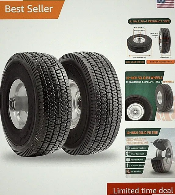 Solid Polyurethane 10 Inch Tires with 5/8" Bearings for Garden & Lawn Equipment