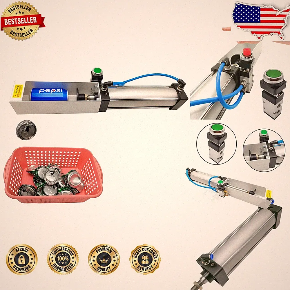 Sturdy Air Powered Can Crusher - 329lbs Force Pneumatic Cylinder Recycling Tool